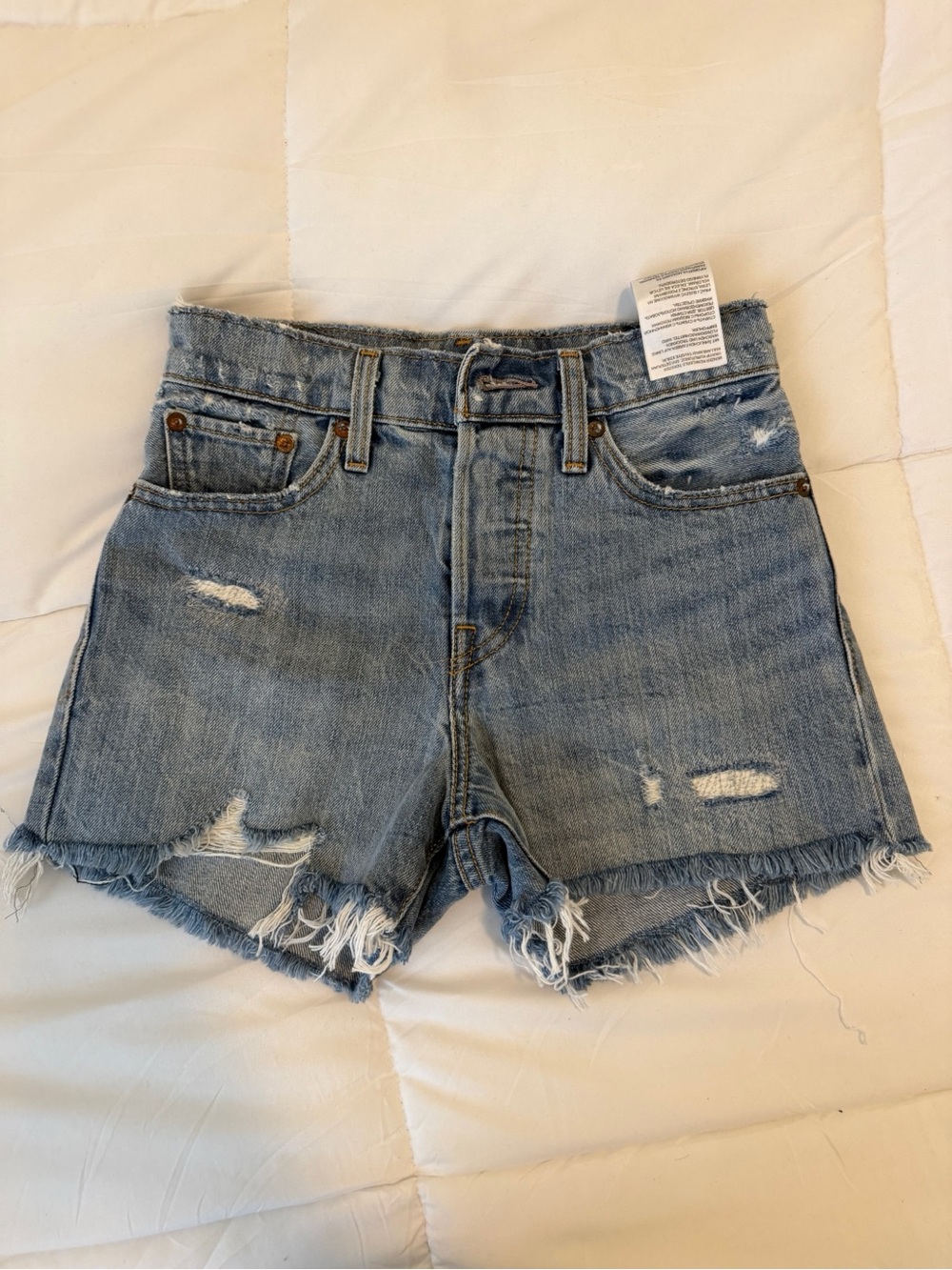 Denim Cutoff Shorts - Light Blue Distressed/fit small